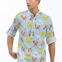 SHOWOFF Printed Mandarin Collar Straight Kurta-image-47