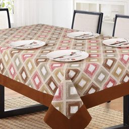 SHADES of LIFE Brown & Red Printed Solid 6-Seater Rectangle Cotton Table Cover-11