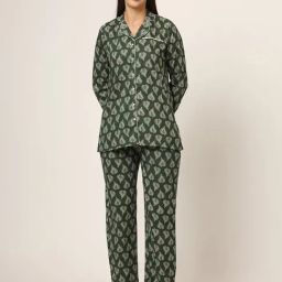 Divena Dark Green Printed Top With Pyjamas-picture-11