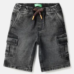 United Colors of Benetton Boys Grey Cotton Solid Shorts-image-99