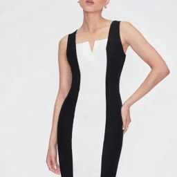 SELVIA White & Black Color-Block Bodycon Dress-image-4