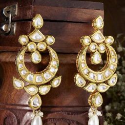 Priyaasi White Gold Plated Kundan Drop Earring-image-24
