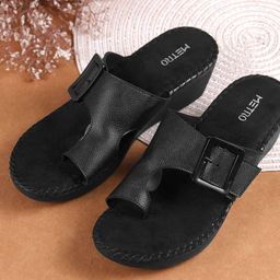 Metro Women Textured Platform Heels with Buckles-11