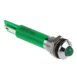 RS PRO Green Panel Mount Indicator 24V DC, Mounting Hole Size 8 mm, Termination Type Solder Tab, Model No 207191-38