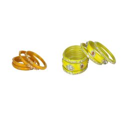 SOMIL Set of 10 Yellow Alloy Artificial Stones & Beads Bangles-image-97