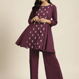 Sangria Women Burgundy Ethnic Motifs Embroidered Sequinned Kurta with Palazzos-image-26