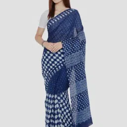 Kalakari India Blue Cotton Printed Saree With Unstitched Blouse-picture-27