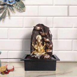 eCraftIndia Golden Brown Ganesha 6 Step Polyresin Water Fountain With Led Lights-image-78