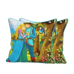 Swayam Blue & Brown Cotton 210 TC Kids Cushion Covers - Set of 2-image-27