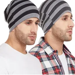 Vimal Jonney Black & Grey Striped Beanies Set of 2-picture-18