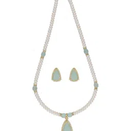 Sri Jagdamba Pearls Cancala Mint & Pearl White Alloy Necklace & Earring Set-26