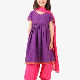 Fabindia Kids Purple & Pink Printed Kurta, Salwar with Dupatta-9