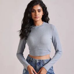 Cover Story Blue Regular Fit Crop Top-image-39