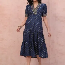 Rangriti Blue Printed A-Line Dress-picture-22