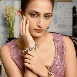 Odette Navy Blue Gold Plated Kundan Bangles For Women-image-2