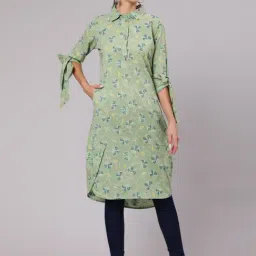 Jaipur Kurti Green Cotton Floral Print Straight Kurta-image-19