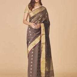 Fabindia Brown Woven Saree Without Blouse-image-73