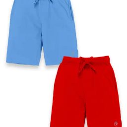 Kiddopanti Kids Blue & Red Solid Shorts (Pack Of 2)-image-58