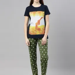 Kryptic Navy & Green Printed T-Shirt With Pyjamas-image-52