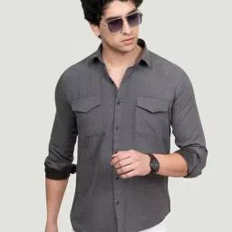 ALMATY Grey Slim Fit Solid Shirt-picture-2