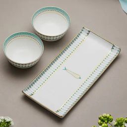 Trovea's Momentum 24K Gold Green Ceramic Bowls and Tray Set-13