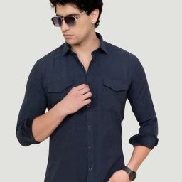 ALMATY Blue Slim Fit Solid Shirt-image-94