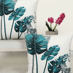 Aura White & Green 2 Pieces Floral Printed Square Cushion Covers-image-99