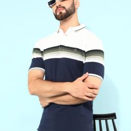 Crimsoune Club Navy Slim Fit Colour Block Polo T-Shirt-image-13