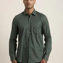 Turtle Dark Green Cotton Slim Fit Printed Shirt-image-82