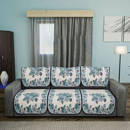 Aura Blue & Off White 6 Pieces Cotton Sofa Covers-image-66
