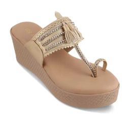 Tresmode Women's Golden Toe Ring Wedges-image-3
