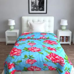 Romee Blue Polyester Floral Blankets Quilts and Dohars-16