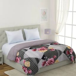 Romee Grey Cotton Floral Blankets Quilts and Dohars-26