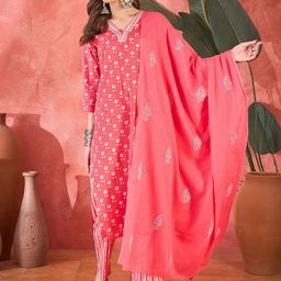 Sangria Embroidered Pure Cotton Straight Kurta With Trousers & Dupatta-12