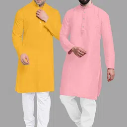 VS MALL Pink Cotton Blend Kurta Sets-image-49