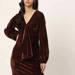 WISSTLER Women Brown Velvet Sheath Dress-image-13