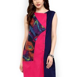 Pannkh Women Pink & Navy Blue Printed Straight Kurta-image-11