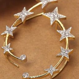 Zeneme Gold Plated Dual Toned Contemporary Ear Cuff Earrings-0