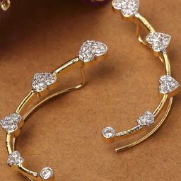 Zeneme Gold Plated Dual Toned CZ Stone Studded Heart Shaped Ear Cuff Earrings-20