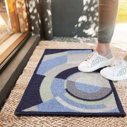 Bianca Grey & Blue Nylon Abstract Door Mat (Medium)-27