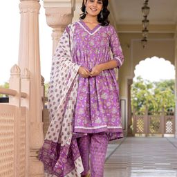 KALINI Women Floral Printed Regular Pure Cotton Kurta with Trousers & With Dupatta-16