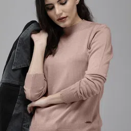 Roadster Women Rose Pink Solid Round Neck Pullover-image-50