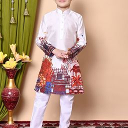 NFC CREATION Boys Ethnic Motifs Printed Regular Dupion Silk Kurta with Pyjamas-3