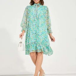 Styli Green Printed A-Line Dress-image-31