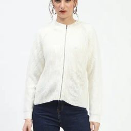 MADAME Off White Self Design Sweater-image-24