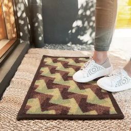 Bianca Brown & Green Nylon Geometric Door Mat (Small)-75