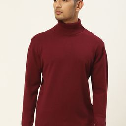 RVK Men Maroon Turtle Neck Solid Pullover-image-77