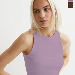 TOOCHKI Women Pack Of 2 Ribbed Round Neck Crop Tank Top-picture-13