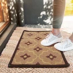 Bianca Brown & Beige Nylon Abstract Door Mat (Small)-43