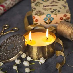 Fabindia Home Idris Antique Brass Metal Jasmine Fragrance Candle-40